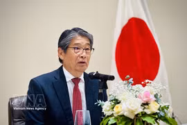 Japanese Ambassador to Vietnam Ito Naoki speaks to the press on the occasion of the 53rd anniversary of Vietnam-Japan diplomatic relations. (Photo: VNA)