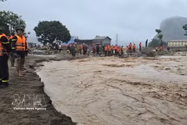 Police and military forces work together to rescue people and assist local residents in affected areas. (Photo: VNA)