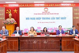 The Presidium of the Vietnam Fatherland Front (VFF) Central Committee chairs the first consultation on December 4. (Photo: VNA)