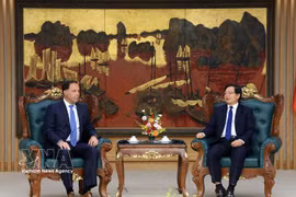Deputy Prime Minister Ho Quoc Dung (R) receives Jeff Place, Chief Supply Chain Officer of Coherent Corp. (Photo: VNA)