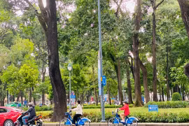 Without designated bike lanes, cyclists have to share the road with cars and motorbikes. (Photo: thanhnien.vn)