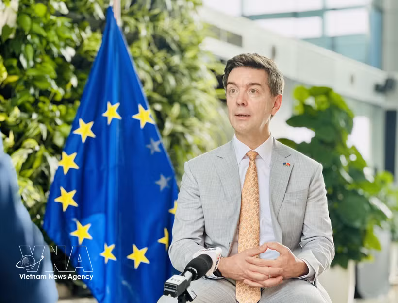 EU Ambassador to Vietnam Julien Guerrier grants an interview to the Vietnam News Agency ahead of the official visit to the European Union (EU) by General Secretary of the Communist Party of Vietnam (CPV) Central Committee and President To Lam (Photo: VNA)