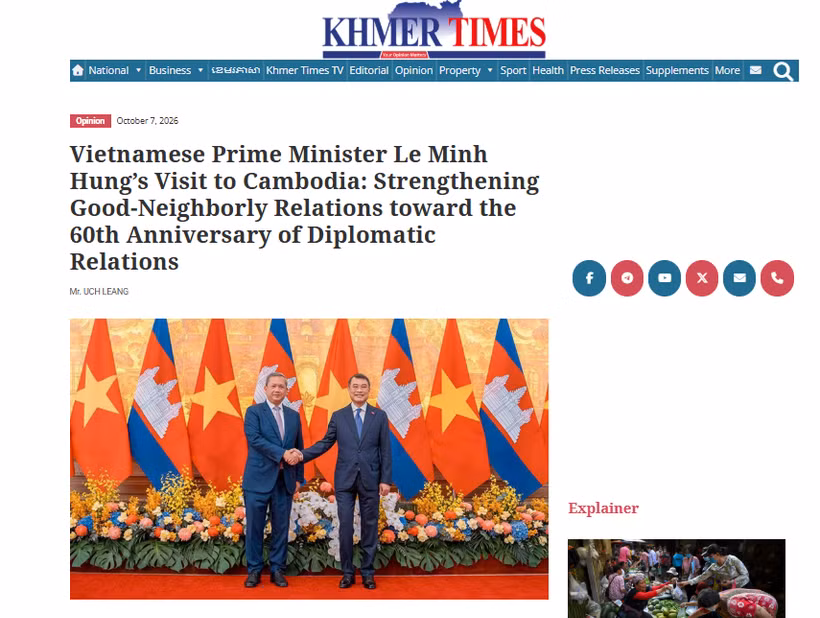 The article by Uch Leang, Acting Director of Asian, African, and Middle East Studies of the International Relations Institute of Cambodia (IRIC) and the President of the Cambodia Alumni from Vietnam Association (CAVA) on Khmer Times (Photo: VNA)