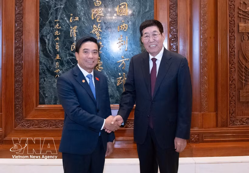 Nguyen Doan Anh (L), Vice President of the Vietnamese National Assembly (NA) and Chairman of the Vietnam-China Friendship Parliamentarians’ Group, meets with Bayanqolu, Chairman of the Ethnic Affairs Committee of the National People's Congress of China and President of the China-Vietnam Friendship Parliamentarians’ Group, in Beijing on October 13, 2026. (Photo: VNA)
