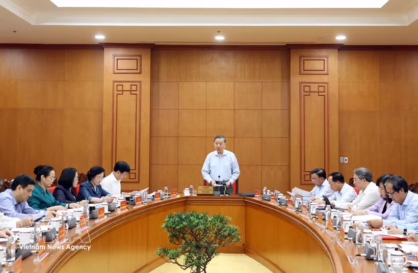 General Secretary of the Communist Party of Vietnam Central Committee and President To Lam chairs the working session (Photo: VNA)