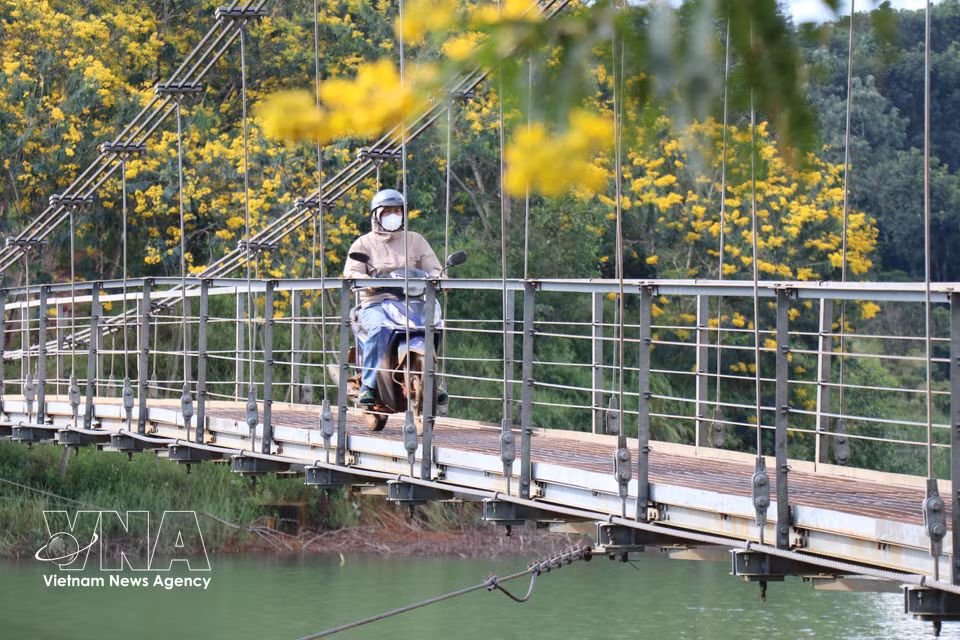 Dak R’Tih suspension bridge spans Dak R’Tih reservoir in Nam Gia Nghia ward, Lam Dong province, providing convenient access for local residents. (Photo: VNA)