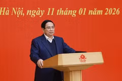 Politburo member, Secretary of the Government’s Party Committee, Prime Minister Pham Minh Chinh speaks at the conference. (Photo: VNA)