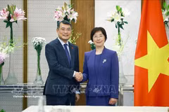 Prime Minister Le Minh Hung (L) receives President of the Asian Infrastructure Investment Bank (AIIB) Zou Jiayi on the sidelines of the 18th BRICS Summit in New Delhi, India, on September 12. (Photo: VNA)