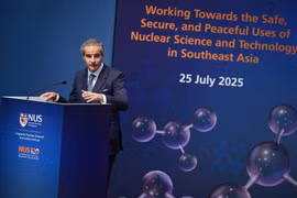 Rafael Mariano Grossi, Director-General of the International Atomic Energy Agency, at a public lecture on developments in atomic energy and nuclear security at NUS on July 25. (Photo: Straitstimes)