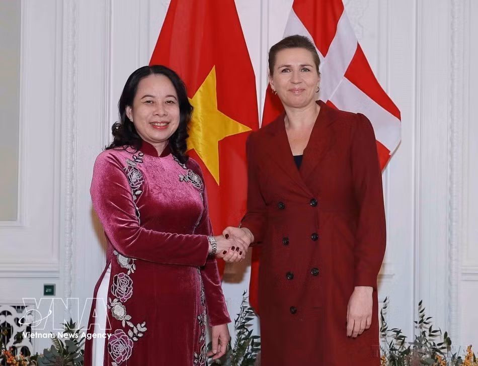 Vice President Vo Thi Anh Xuan holds talks with Danish Prime Minister Mette Frederiksen during her official visit to Denmark on November 21, 2023 (Photo:VNA)