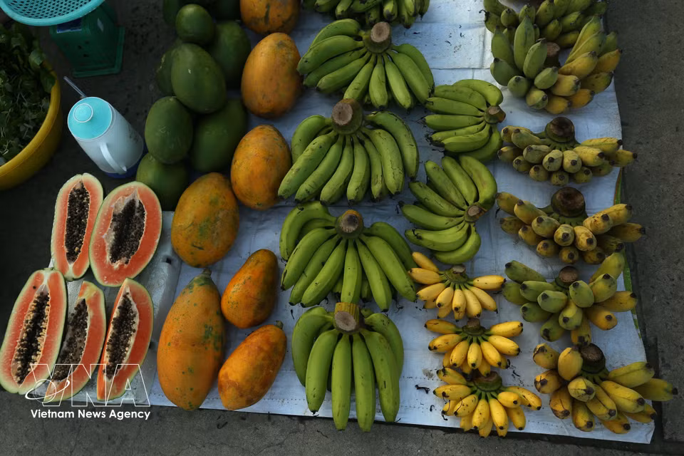 Most of the goods sold at the market are locally grown produce, including field vegetables and fruit from local home gardens. (Photo: Duy Khuong/VNA)