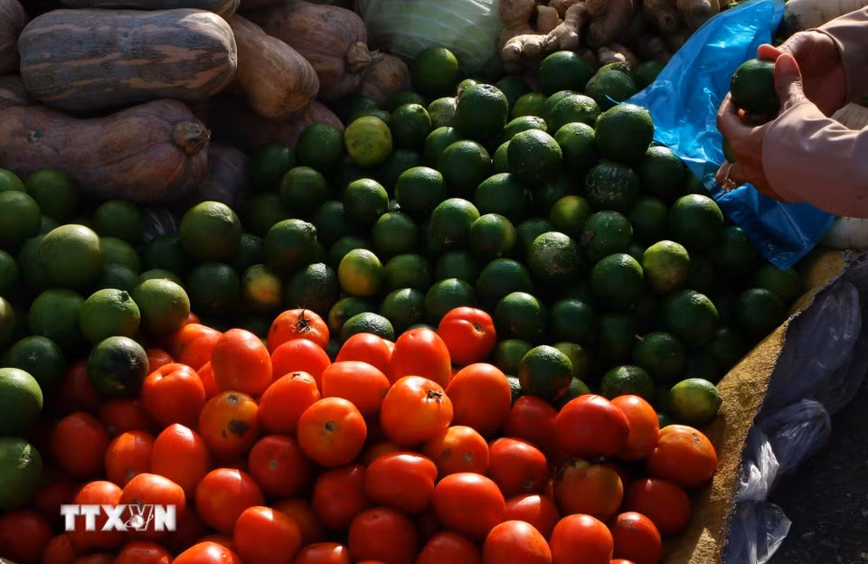 Baskets of fruit add vibrant colours to the picture of rural market life in the Mekong Delta. (Photo: Duy Khuong/VNA)