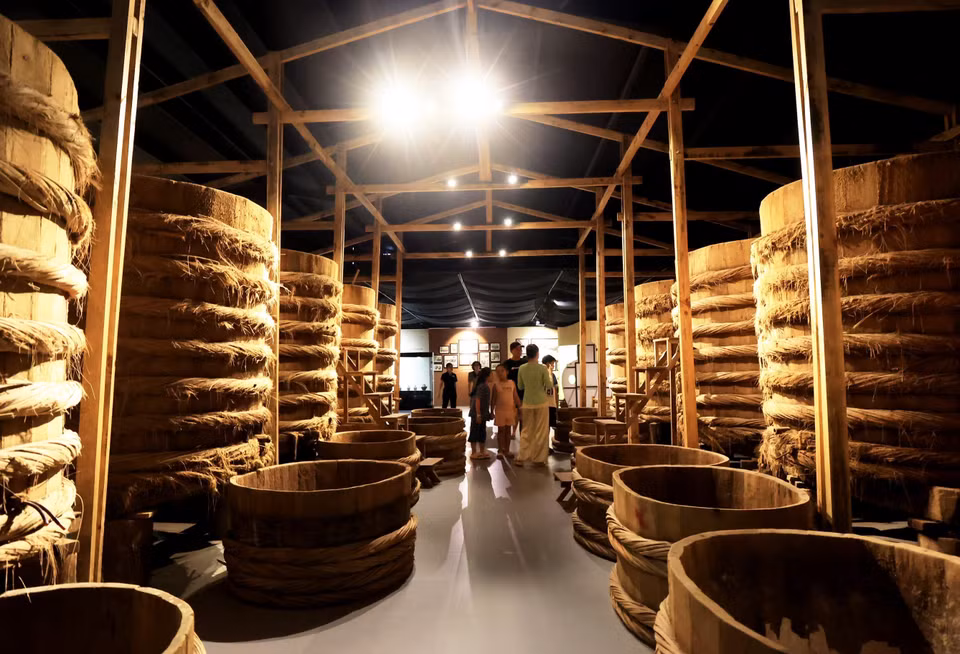 The exhibition space recreates an anchovy fermentation cellar making Phan Thiet fish sauce. (Photo: VNA)