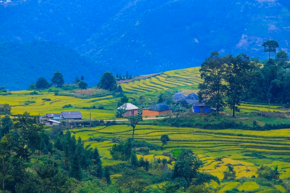 By cutting a series of receding flats into the mountain, the risk of devastation by surface runoff and erosion is reduced (Photo: Vietnam+)