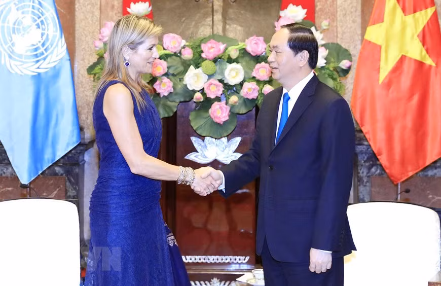 President Tran Dai Quang receives the Empress of the Netherlands Máxima, the UN Secretary-General's Special Advocate for Inclusive Finance for Development , May 31, 2017 (Photo: VNA)