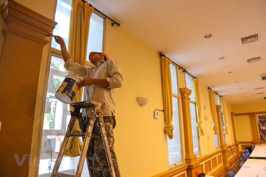 Cafeteria is set up to serve journalists (Photo: VNA)