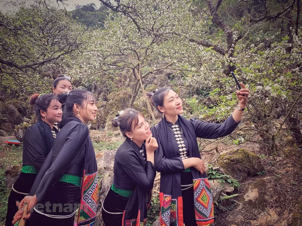 Son La is a special land of not only majestic mountains but also distinct cultural values representing for the typical culture of ethnic minority groups in the Northwest Vietnam. Being known as a convergence of 12 ethnic groups, Son La culture is the blend of different culture. At present, the province has still preserved over 100 cultural historical relics and archaeological relics, in which, nine of them were recognized in the national level. The Thai are the biggest ethnic group in Son La province. They make up 54% of the province’s population. In the photo: Thai girls pose for a selfie group photo (Photo: Xuan Mai/Vietnamplus)