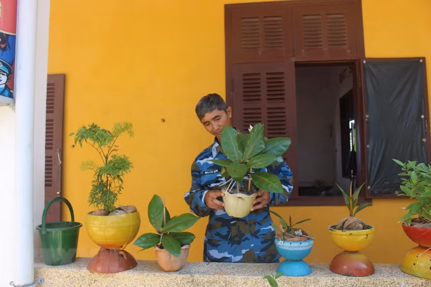 Bang vuong and other trees create a beautiful workplace of officers and soldiers on Nam Yet island. (Photo: VNA)