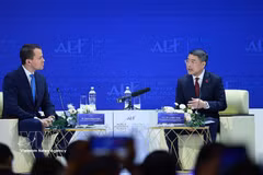 Prime Minister Le Minh Hung holds a dialogue with World Economic Forum (WEF) Managing Director Stephan Mergenthaler in Ho Chi Minh City on October 28. Photo: VNA.