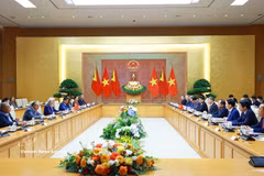 The talks between Vietnamese PM Le Minh Hung and his Timor-Leste counterpart Rala Xanana Gusmao in Hanoi on June 9 (Photo: VNA)