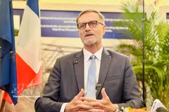 French Ambassador to Vietnam Olivier Brochet grants an interview to the Vietnam News Agency. (Photo: VNA)