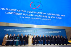 Heads of delegations pose for a group photo at the seventh Summit of the Conference on Interaction and Confidence Building Measures in Asia (CICA) in Baku, Azerbaijan. (Photo: VNA)