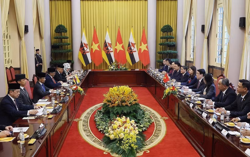 The talks between State President Luong Cuong and Sultan of Brunei Haji Hassanal Bolkiah in Hanoi on December 1 (Photo: VNA)