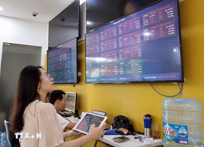 An investor watches stock changes at the headquarters of the Bao Viet Securities Company. (Photo: VNA)