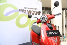 The VinFast Evo electric motorcycle on display at the event. (Photo courtesy of VinFast)