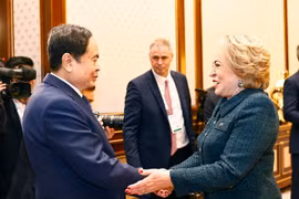 National Assembly Chairman Tran Thanh Man (L) meets with Speaker of the Federation Council (Upper House) of the Russian Federal Assembly Valentina Matviyenko in Uzbekistan on April 6. (Photo: VNA)