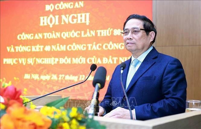 PM Pham Minh Chinh speaks at the 80th national public security conference. (Photo: VNA) chinh1.jpg