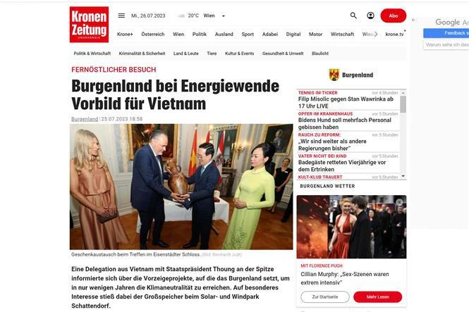 Austrian media highlight President Vo Van Thuong’s visit