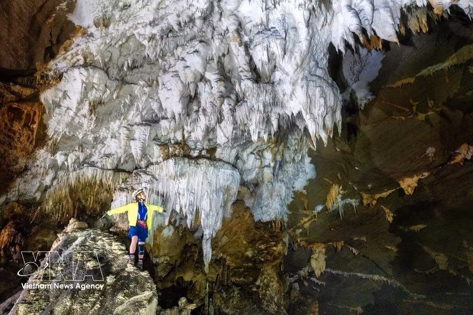The cave boasts an impressive system of stalactites. The discovery is considered of significant geological value, reinforcing the World Heritage site's potential for scientific research, conservation and adventure tourism. (Photo: Published by VNA)