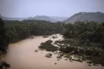 Flood water on Bui river (Photo: VNA)