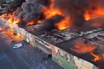 A fire breaks out at the shopping centre on Marywilska street, Warsaw, Poland on May 12 morning. (Photo: deccanherald.com)