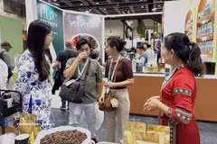 Malaysian customers sample Vietnamese coffee. (Photo: VNA)