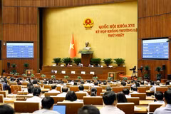 National Assembly deputies vote to approve the resolution adjusting the investment policy for the Lao Cai-Hanoi-Hai Phong railway project. (Photo: VNA) 