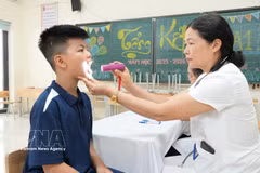 A doctor provides dental checkup for a student. (Photo: VNA) 
