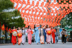 Streets adorned with national flags to celebrate Vietnam's National Day on September 2nd 