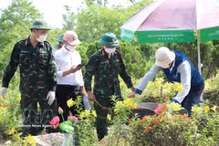 Biological samples are collected from martyrs' remains at the Hue martyrs' cemetery for DNA analysis. (Photo: VNA) 