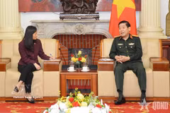 Vietnamese Deputy Minister of National Defence Senior Lieutenant General Nguyen Van Gau meets with US Ambassador to Viet Nam Jennifer Wicks on October 21. (Photo: VNA)