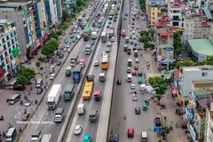 A UAV conducts aerial traffic surveillance in Hanoi. (Photo: VNA) 