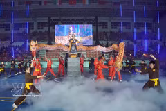 Martial artists perform in a mass demonstration at the opening ceremony. (Photo: VNA)