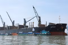 Transporting and loading commercial rice for export by the Southern Food Corporation. (Photo: VNA) 