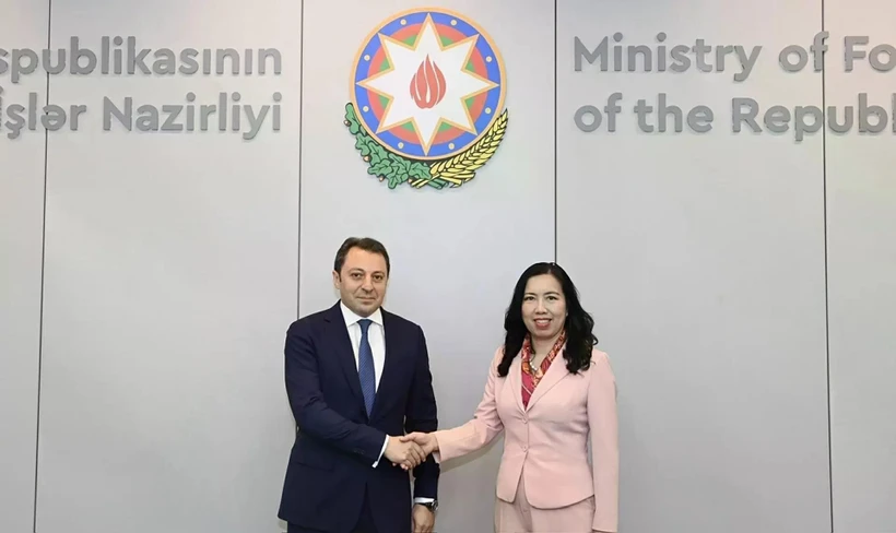 Deputy Minister of Foreign Affairs Le Thi Thu Hang and her Azerbaijani counterpart E. Mammadov. (Photo: baoquocte.vn)