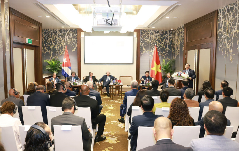 Prime Minister Pham Minh Chinh speaks at the meeting. (Photo: VNA)