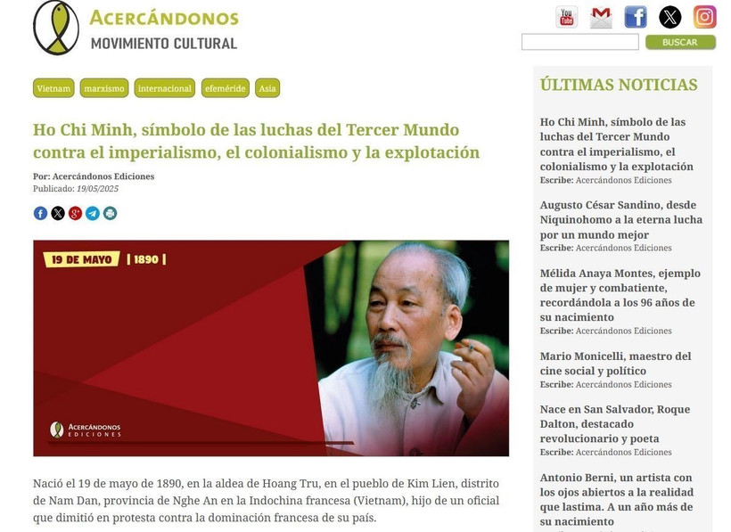 A screenshot of the article on President Ho Chi Minh run by Argentina’s Movimiento Cultural Acercandonos.
