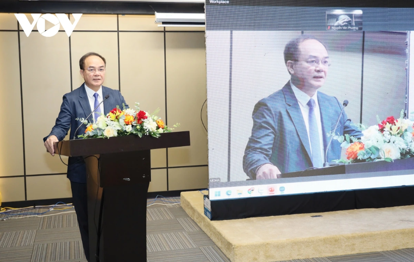 Deputy Minister of Home Affairs Vu Chien Thang speaks at the national conference. (Photo: VOV)