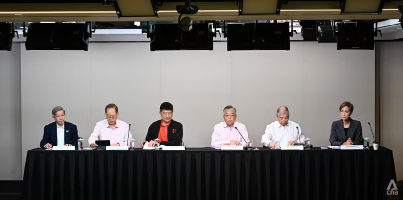 Members of the Singapore Economic Resilience Taskforce at the National Press Centre @ MDDI on July 10. (Photo: channelnewsasia.com)