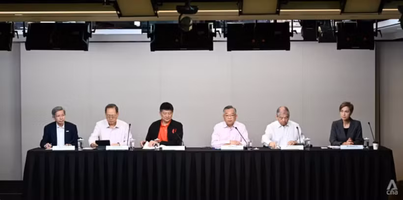 Members of the Singapore Economic Resilience Taskforce at the National Press Centre @ MDDI on July 10. (Photo: channelnewsasia.com)